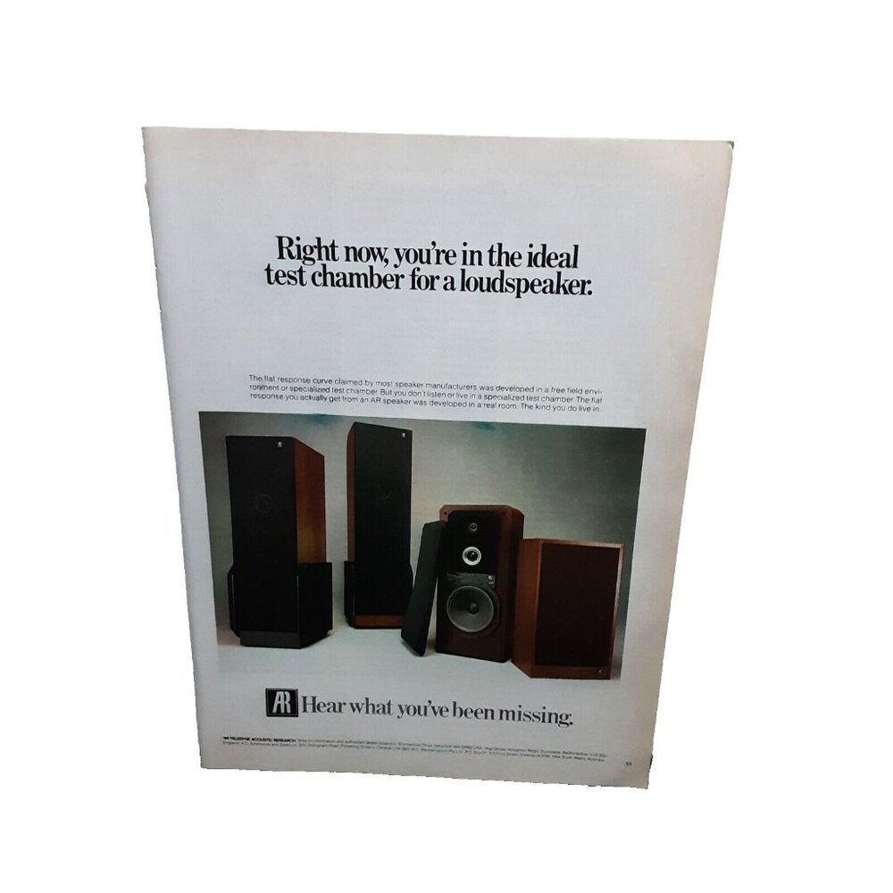 1982 Acoustic Research AR Loudspeaker Original Print Ad vintage 80s